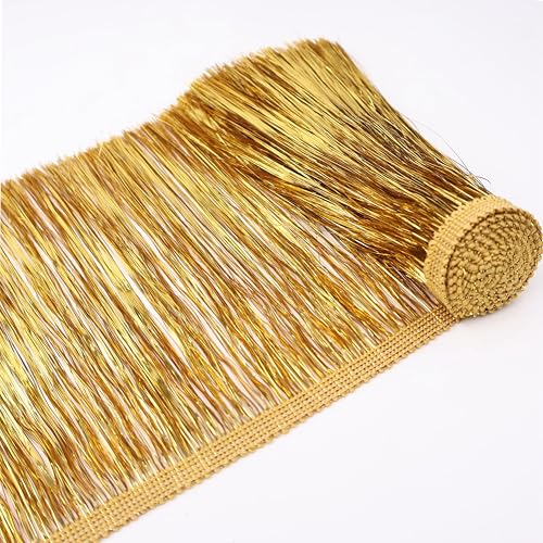 Folienfransen 20,3 cm breit, Lametta-Fransenbordüre, glitzernde Girlande für Kostüme, Kleider, Fotoautomaten-Hintergrund, Party-Dekoration (Gold) AIETSYEI von AIETSYEI