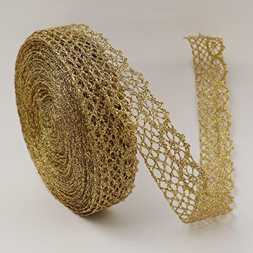 Gold Lace Trim Vintage Crochet Lace Ribbon Craft Gold Lace for Sewing, Gift Package Wrapping, Bridal Wedding Decoration, Scrapbooking Supplies von AIETSYEI