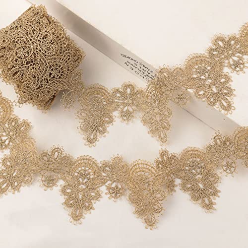 Goldener Spitzenbesatz, 4,8 m, Venedig, goldfarbenes Spitzenband, Metaillische Stickerei, Spitze zum Nähen, Kuchenfransen, Hochzeitskleid von AIETSYEI