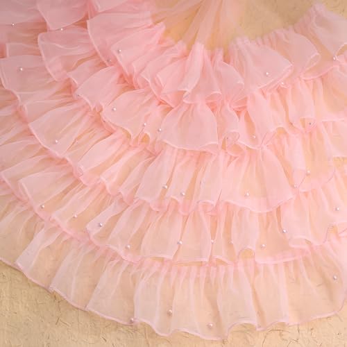 Rüschen-Spitzenborte, 53,3 cm breit, Rüschen, 5-lagig, plissiert, Netzband für Hochzeitsdekoration, Brauthandwerk, Kostüm-Nähen (Rosa) von AIETSYEI