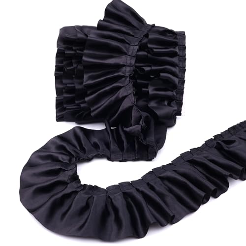 Schwarzes Rüschenband, 7,6 cm breit, Rüschenbesatz, Spitze, Bastelzubehör zum Nähen, Dekorieren. AIETSYEI von AIETSYEI