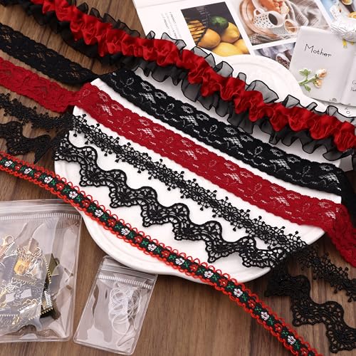 Spitzenborte, Häkelspitze, Vintage-Band, Scrapbook-Zubehör und Bastel-Bort, 6 verschiedene Stile (9,7 m), für Hochzeit, Braut, Schwarz von AIETSYEI