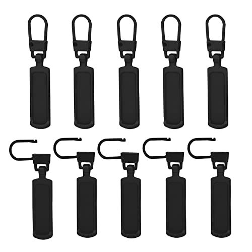 10 Stück Reißverschluss Ersatz für Kleine Löcher, Abnehmbares Metall Zipper Pull Tab Reißverschluss Anhänger für Geldbörse, Jacke, Stiefel, Jeans, Mantel, Koffer, Gepäck, Kleider (Schwarz) von AIEX