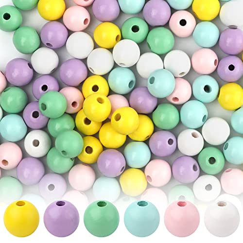 120 Stück 16 mm Oster Holzperlen, Farbige Bunte Runde Holzperlen Abstandsperlen Bastelperlen aus Holz zum Auffädeln für Ostern Heimdekoration Frühlingsgirlande DIY-Bastelarbeiten von AIEX