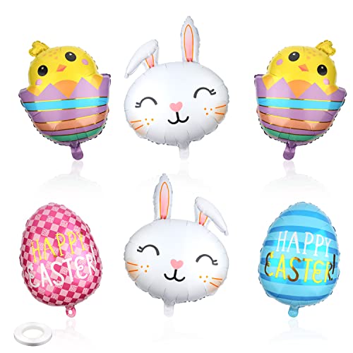6 Stück Easter Balloons, Happy Osterballon Egg Bunny Rabbit Chicken Balloons Große Folien Ostern Deko Easter Decoration für Geburtstag, Heimdekoration, Babyparty, Motto-Party-Dekorationen von AIEX