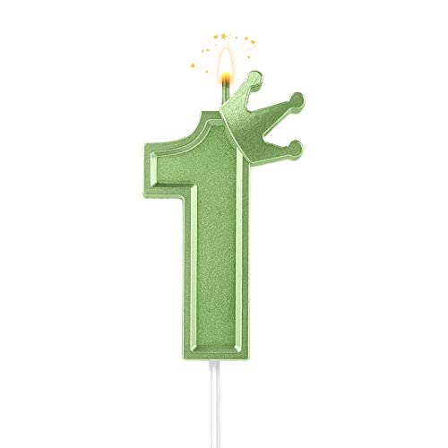 7,6cm Geburtstag Nummer Kerzen, 3D Zahlen Geburtstagskerzen mit Krone Geburtstagskerzen für Torte Zahlen Kuchenzahlenkerzen für Geburtstag Jahrestag Partys (Grün; 1) von AIEX