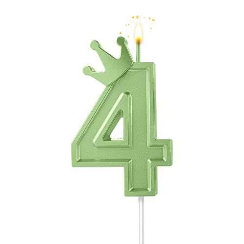 7,6cm Geburtstag Nummer Kerzen, 3D Zahlen Geburtstagskerzen mit Krone Geburtstagskerzen für Torte Zahlen Kuchenzahlenkerzen für Geburtstag Jahrestag Partys (Grün; 4) von AIEX