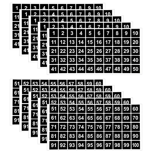 AIEX 10 Blatt Nummernaufkleber 5 Sets 1-100 Vinyl Quadratische Nummernaufkleber Wasserdichte Etiketten Sortieren Aufbewahrungsboxen Schließfächer Indoor Outdoor Büro Schulbedarf (Schwarz, 2.54cm) von AIEX