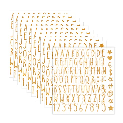 AIEX 10 Bögen Goldene Buchstaben Aufkleber Glitzer, Glitzer Alphabet Aufkleber Gold Selbstklebend Zahlenaufkleber Abziehbilder für Heimwerkerarbeiten Scrapbook Brief Grußkarte Laptop von AIEX