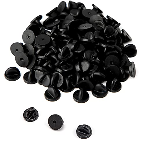 AIEX 100 Stück Schmetterlingsverschluss, Pins aus Gummi, Steckverschluss für Anstecknadeln, Herstellung von Schmuck, Hüten, Abzeichen, Uniform (schwarz, 11,5 mm Durchmesser) von AIEX