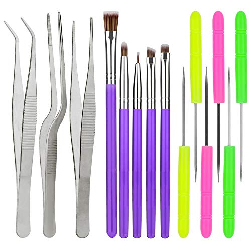 AIEX 14-teiliges Set Kuchendekorationspinsel Werkzeug zur Dekoration von Keksen, Kuchendekorationsbürste, gerade und gebogene Zangen für Backwaren von AIEX