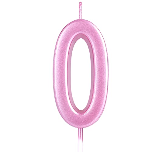 AIEX 2,76 Zoll/ 7 cm Kuchen Zahlen Kerzen, Alles Gute zum Geburtstag Zahlenkerzen Rosa Ziffern Tortenaufsätze für Geburtstag Hochzeitstag Partyfeier (Zahl 0) von AIEX