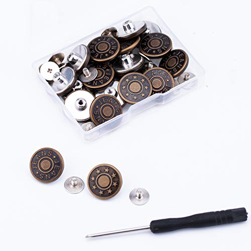 AIEX 20 Sets 17mm Jeansknöpfe Jean Buttons Ersatz Kein Nähen Abnehmbar Jeans Knöpfe aus Metall für Jeanskleidung Jeans Hosentaschen von AIEX