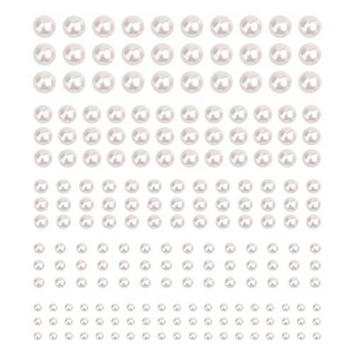 AIEX 2038 Stück Weiße Perlen Sticker Selbstklebend, Perlen zum Aufkleber Basteln 3 mm/4 mm/5 mm/6 mm/8 mm Halbrunde Perlenaufkleber für Nägel Gesichts Make-up Heimdekoration Scrapbooking von AIEX