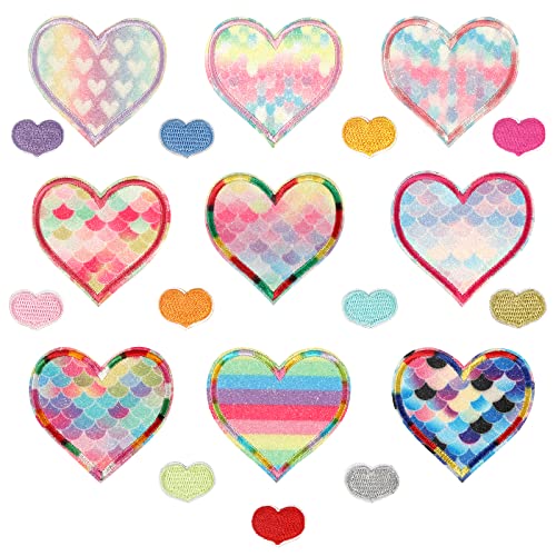 AIEX 21Pcs Herz Aufnäher, Herz Aufnäher Glitzer Heart Iron on Patch Heart Patch für Kleidung Jacken Hüte Schuhe DIY (Multi Farben, 2 Stile) von AIEX