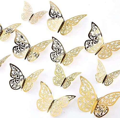 AIEX 24 Stück 3D Schmetterlinge Ornamente Vivid Abnehmbare Aufkleber (Gold) von AIEX