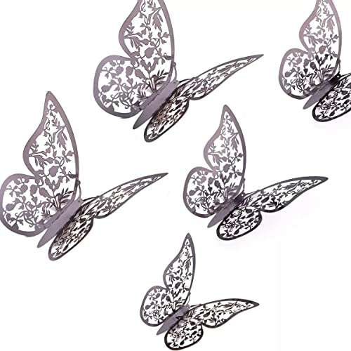 AIEX 24 Stück 3D Schmetterlinge Ornamente Vivid Abnehmbare Aufkleber mit 3 verschiedenen Größen, für Wandtattoos, Kinderzimmer Ornamente, Hochzeitsfeier Dekor (Dunkelgrau) von AIEX