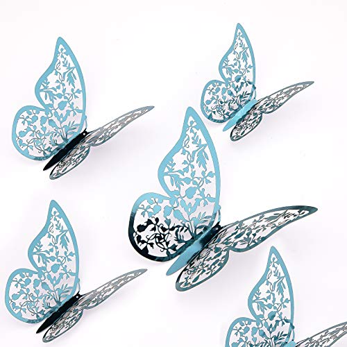 AIEX 24 Stück 3D Schmetterlinge Ornamente Vivid Abnehmbare Aufkleber mit 3 verschiedenen Größen, für Wandtattoos, Kinderzimmer Ornamente, Hochzeitsfeier Dekor (Indigo) von AIEX