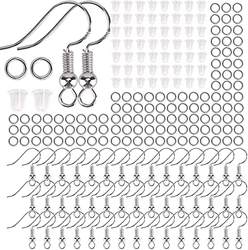 AIEX 300 Stück 925 Versilberte Ohrringhaken Hypoallergene Ohrhaken für Die Herstellung von DIY Ohrringen mit Durchsichtigen Ohrring Sicherheitsrücken und Biegeringen von AIEX
