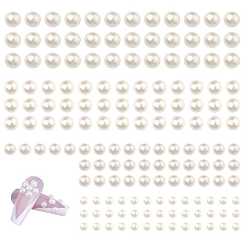 AIEX 3090 Stück Halbperlen Zum Basteln, Halbperlen Selbstklebend Flatback Perlensticker Halbperlen zum Aufkleben Pearl Sticker für Make-up Gesicht Nägel Scrapbook Ornament (Beige, 3/4/5/6 mm) von AIEX