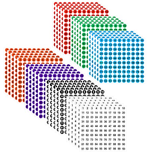 AIEX 35 Blatt Nummernaufkleber 1-100 Rund Vinyl 7 Farben Nummernaufkleber Wasserdichte Etiketten zum Sortieren Organisation von Aufbewahrungsboxen Schließfächer Büro Schulbedarf (1cm) von AIEX