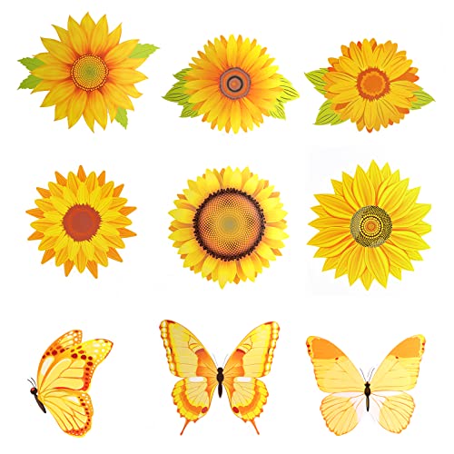 AIEX 45 Stück Sommer Pinnwand Ausschnitte, Frühlings Sonnenblumen Papier Ausschnitte Gelbe Papierschmetterling Deko Ausschnitte für Klassenzimmer Geburtstagsfeier von AIEX