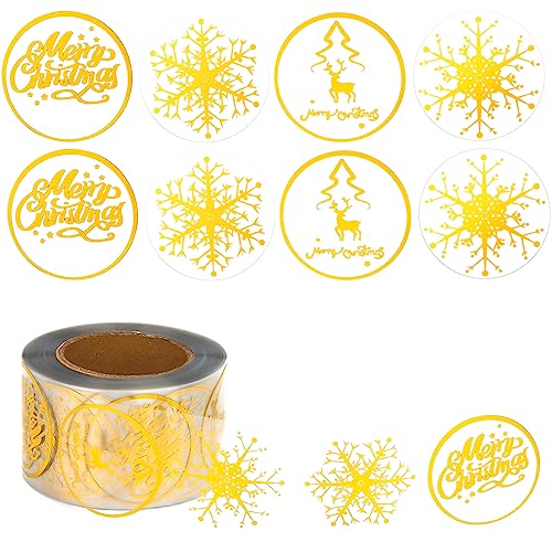 AIEX 500pcs 3,8cm Frohe Weihnachten Sticker, Selbstklebende Umschlag Aufkleber Präsentiert Dekorative Aufkleber Runde Weihnachts Etiketten Tags für Party Dekoration (Golden, 4 Muster) von AIEX