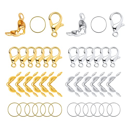 AIEX 540Stck. Schmuckherstellung Zubehör, 240 Knotenabdeckungen für Perlenspitzen, 240 Sprungringe Schmuck und 60 Schmuckverschlüsse Set, Schmuckherstellung Set (Gold, Silber) von AIEX