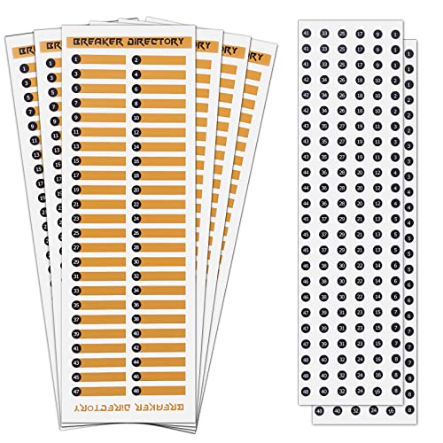 AIEX 6 Stück Etiketten für elektrische Schalttafeln + 2 runde Nummernaufkleber, selbstklebend, Schutzschalter-Aufkleber, für Türverkleidung, elektrische Box (bis zu 48) von AIEX