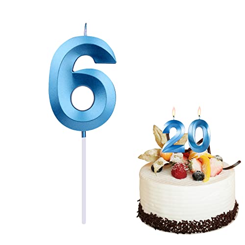 AIEX Geburtstagskerze, 7 cm, Blau, 3D, Geburtstagskerzen, Zahlen, Zahlen, nummeriert, für Geburtstage, Partys, Kinder, Erwachsene (6) von AIEX