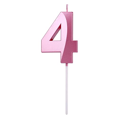 AIEX 7cm Geburtstagskerzen, Erweiterte Kerze mit Großen Zahlen Birthday Candles Numbers Kuchenkerzen Zahlenkerze 3D Design Kuchendekoration für Jede Feier (Rosa, Zahl 4) von AIEX