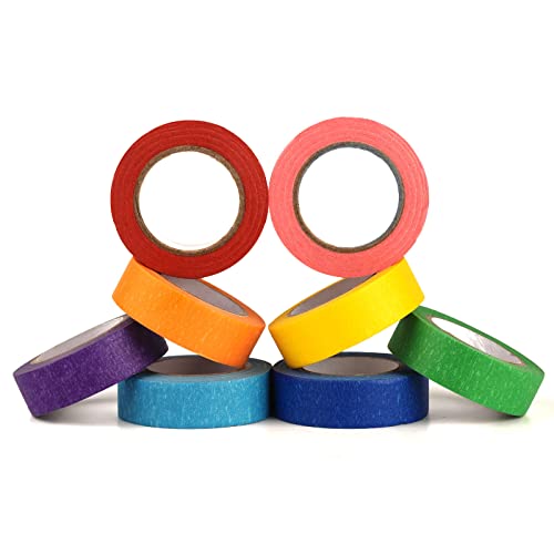 AIEX 8 Rollen Farbiges Klebeband, Regenbogenband Tape Set Masking Tape Abdeckband-Set Kreppband Bunt Beschreibbar für Bastelarbeiten, DIY, Farbkodiert, 18 mm Breit von AIEX