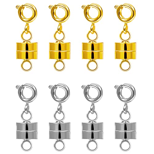 AIEX 8 Stück Magnetverschlüsse Schmuck mit Karabinerverschluss Metall Verriegelnde Magnetverschlüsse für Halsketten Ketten Armbänder Fußkettchen und DIY mit Starkem Magnetismus (Silber, Gold) von AIEX