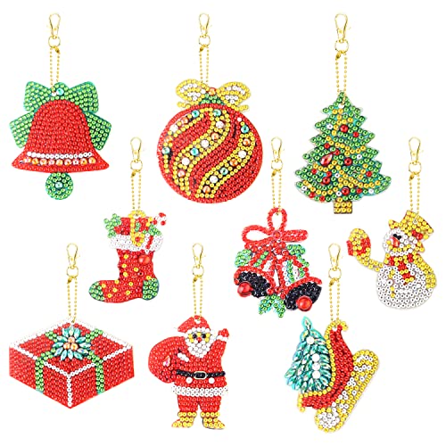 AIEX 9 Stück Weihnachts Diamantzeichnun, Süß Weihnachts Schlüsselanhänger Diamant Painting Diamond Painting Schlüsselanhänger Set für Handwerk Zuhause Dekoration von AIEX
