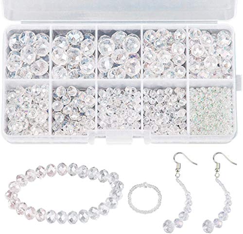 AIEX 900+ Kristall Perlen Set, Facettierte Glasperlen Klar Spacer Perlen für Schmuck Basteln mit Kunststoff Aufbewahrungsbox (2, 4, 5,7, 7,5, 10mm) (Transparent) von AIEX