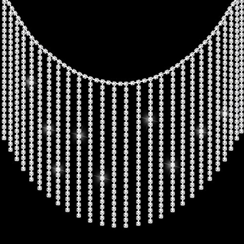 AIEX 91cm Lang Diamant Fransen Quasten, Glitzer Kristall Quasten Kette Strass Quaste Ketten Kette für Hochzeit Braut Accessoires DIY Handwerk (Silber) von AIEX