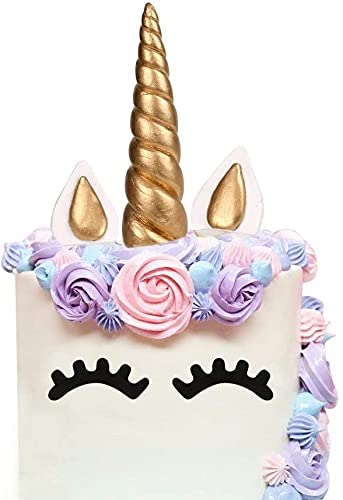 AIEX Einhorn Kuchen Topper Gold Cake Topper für Geburtstag Hochzeit Party Kuchendeko, Niedlich Horn Ohren und Wimpern Kuchen Torte Deko(5 Stücke) von AIEX