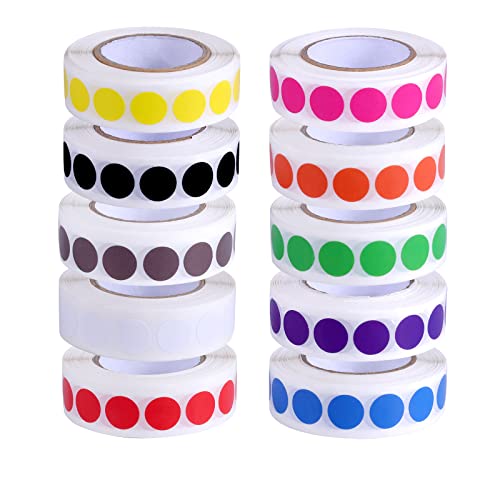 AIEX Selbstklebende Aufkleber, rund, 10 Rollen Codierung, Etiketten, 13 mm, rund, Rolle mit Farbkodierungsetiketten (10.000 Blatt) von AIEX
