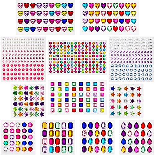 AIEX Selbstklebend, selbstklebend, Strass, Kristallsteine, verschiedene Farben und Formen (12 Blätter) von AIEX