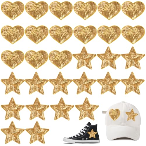 30 Stück Aufnäher zum Aufbügeln für Kleidung, AIFUDA Pailletten, goldene Stern-Aufnäher und Herz-Flicken, Strass-Applikation, Glitzerstern, zum Aufbügeln für Hüte, Kleidung, Taschen, Jeans, 30 Stück Aufnäher zum Aufbügeln für Kleidung, AIFUDA Pailletten, goldene Stern-Aufnäher und Herz-Flicken, Strass-Applikation, Glitzerstern, zum Aufbügeln für Hüte, Kleidung, Taschen, Jeans, von AIFUDA
