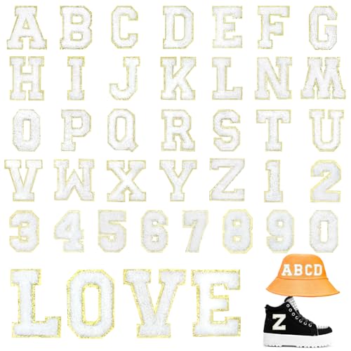 AIFUDA Chenille-Patches, selbstklebend, 36 Stück, Chenille-Buchstaben A-Z und 10 Stück Zahlen 0–9, Chenille-Patches, DIY, Kleidung, Stoff, Schuhe, Taschen von AIFUDA