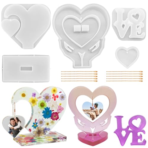 AIFUDA Herz-Silikonformen mit Liebesform für Epoxidharz, DIY-Bilderrahmen-Form für Harzguss, Kunst, Handwerk, 3 Sets von AIFUDA