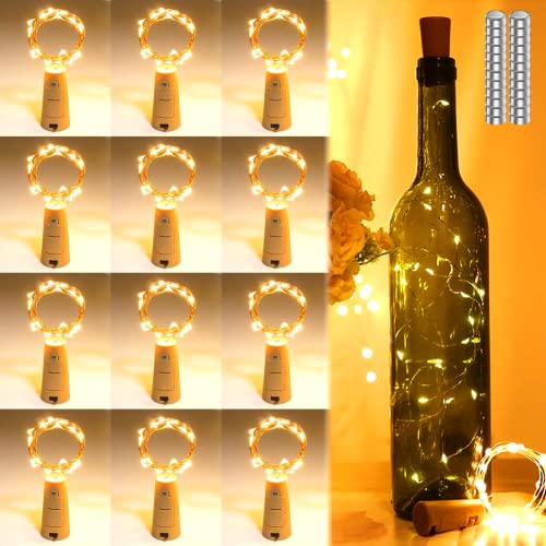 Aiguozer 12 Stück LED Flaschen Licht Korken Warmweiß, 20 LEDs 2M Flaschenlicht Lichterkette mit 36 Batterien(24 extra) Weinflasche Nacht Licht, für DIY Deko Party Urlaub von Aiguozer