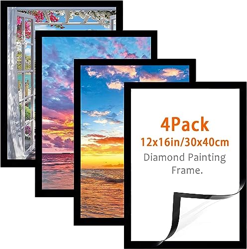 4 Packung Diamond Painting Frames 30x40 cm - Diamond Art Frame 12x16 Zoll,Diamant Malerei Rahmen für Diamant Malerei Anzeige und Schutz, Home Wall Office Dekor von AIKEWO