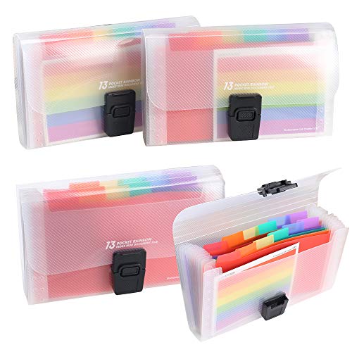 AILANDA 4pcs Fächermappe A6 mit Karteikarten Dokumentenmappe 13 Taschen Dokumententasche Plastik Bunt Aktenordner Brieftasche Ordnungsmappe mit Fächern für Karteikarten Papier Akten von UINOEU