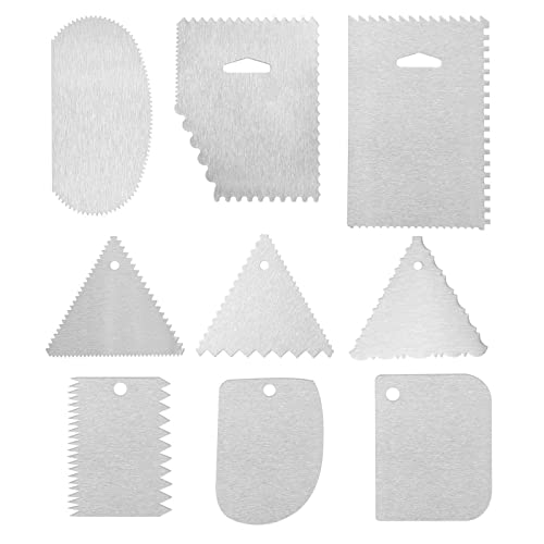 AILANDA 9pcs Teigschaber Edelstahl Tortenmesser Zuckerguss Teigspachtel gezackter Tortenschaber Kuchenschaber DIY für Torten Fondant Dekoration Backen Kuchen Zubehör von AILANDA