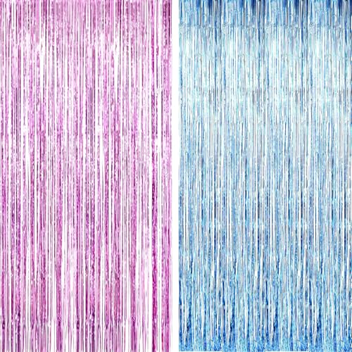 AILEXI 2 PCS 92CM*245CM Partei liefert Folie Fringe Schimmer Vorhänge, Tür Fenster Dekorationen Streamer oder Wand Backdrop Tinsels - Hellblaurosa von AILEXI