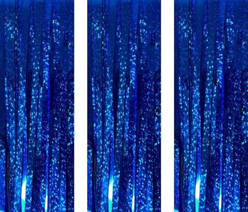 AILEXI 3er Pack Metallic Lametta Vorhänge Folie Fransen Schimmer Luftschlangen Vorhang Tür Fenster Dekoration für Geburtstag Hochzeitsfeier Lieferungen 1 * 2M - Laser Blau von AILEXI