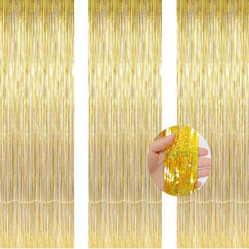 AILEXI 3er Pack Metallic Lametta Vorhänge Folie Fransen Schimmer Luftschlangen Vorhang Tür Fenster Dekoration für Geburtstag Hochzeitsfeier Lieferungen 3ft * 8ft - Laser Gold AILEXI 3er Pack Metallic Lametta Vorhänge Folie Fransen Schimmer Luftschlangen Vorhang Tür Fenster Dekoration für Geburtstag Hochzeitsfeier Lieferungen 3ft * 8ft - Laser Gold von AILEXI