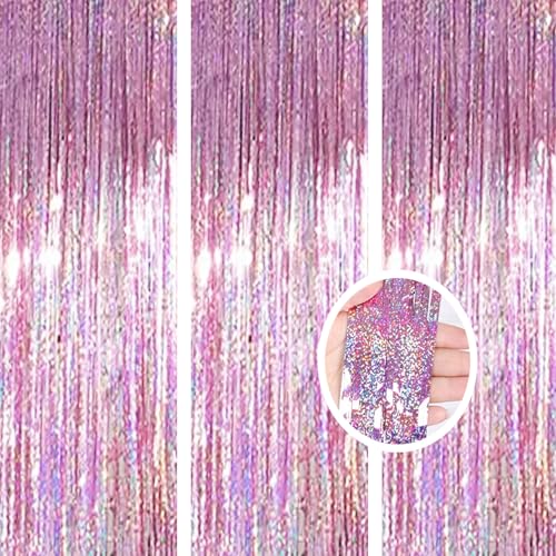 AILEXI 3er Pack Metallic Lametta Vorhänge Folie Fransen Schimmer Luftschlangen Vorhang Tür Fenster Dekoration für Geburtstag Hochzeitsfeier Lieferungen 3ft * 8ft - Laser Rosa von AILEXI